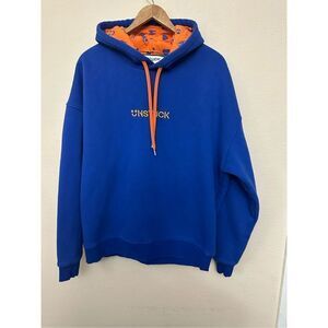 Unstuck Men's Long Sleeve Pullover Drawstring Hoodie Blue Sweatshirt Size L